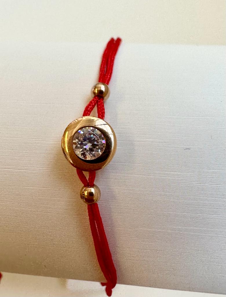 Red Corded Bracelet with 14K Gold and Cubic Zirconia, Bezel Set 0.93