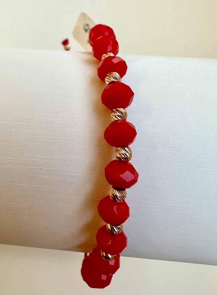 Red Corded Bracelet with Round Beads, 14k Gold 0.66