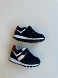 Genuine Leather Shoes w/ Orthopedic Insole - Navy Blue Suede with White & Red