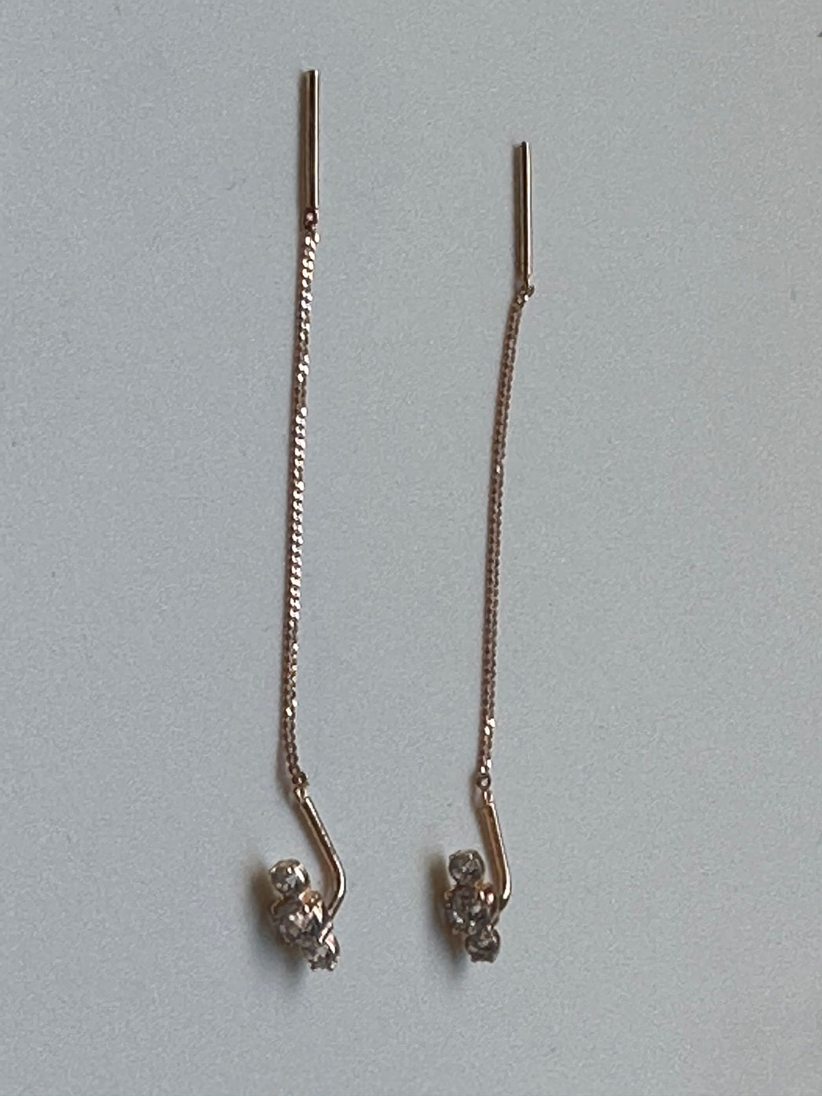 Three Stone (CZ) Dangly Earrings - 14K Rose Gold 1.55