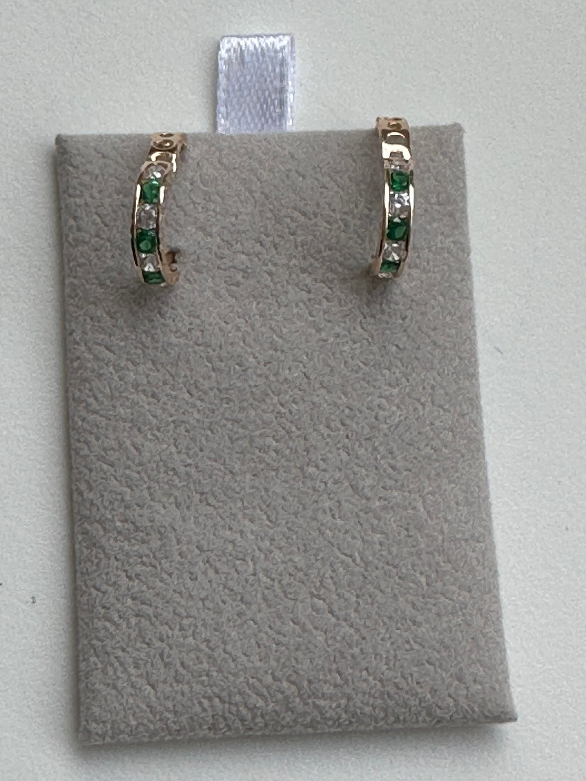 Emerald and Cubic Zirconia Channel Set Earrings - 14K Rose Gold 1.07