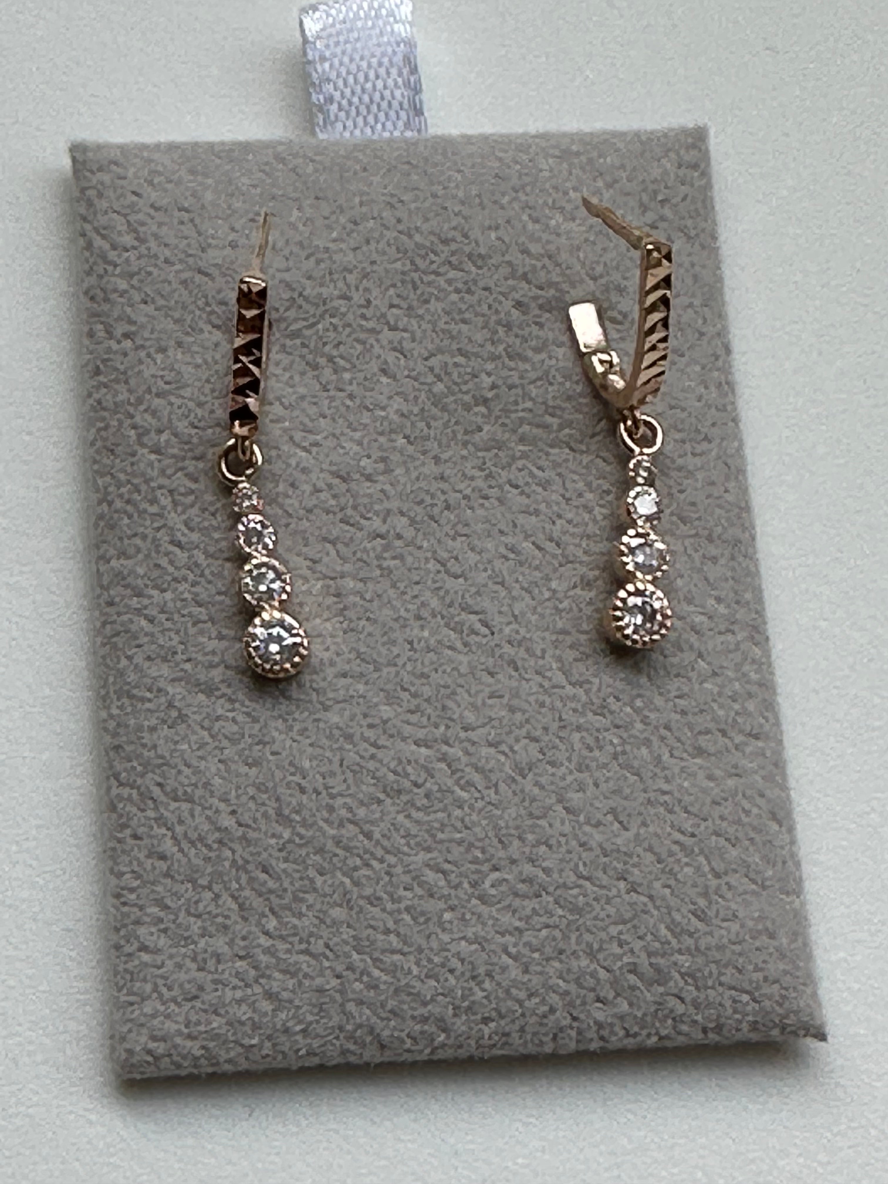 Diamond Cut with Cubic Zirconia Drop Earrings - 14K Rose Gold 1.85