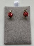 Ladybug with Cubic Zirconia Earrings - 14K Rose Gold 1.75