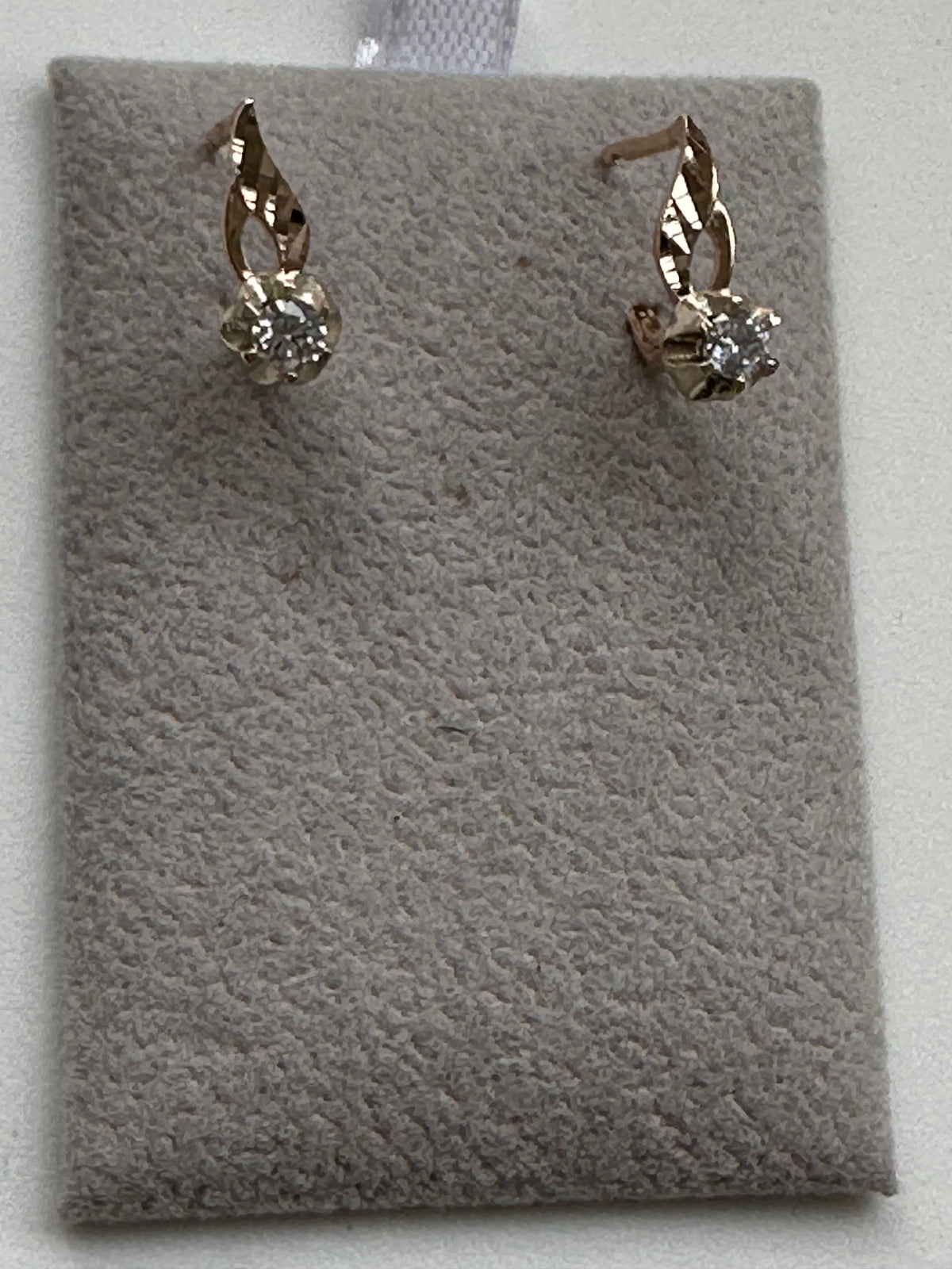 Diamond Cut Crescent Earrings with Cubic Zirconia - 14K Rose Gold