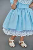 Blue Polka Dot Satin and Lace Dress