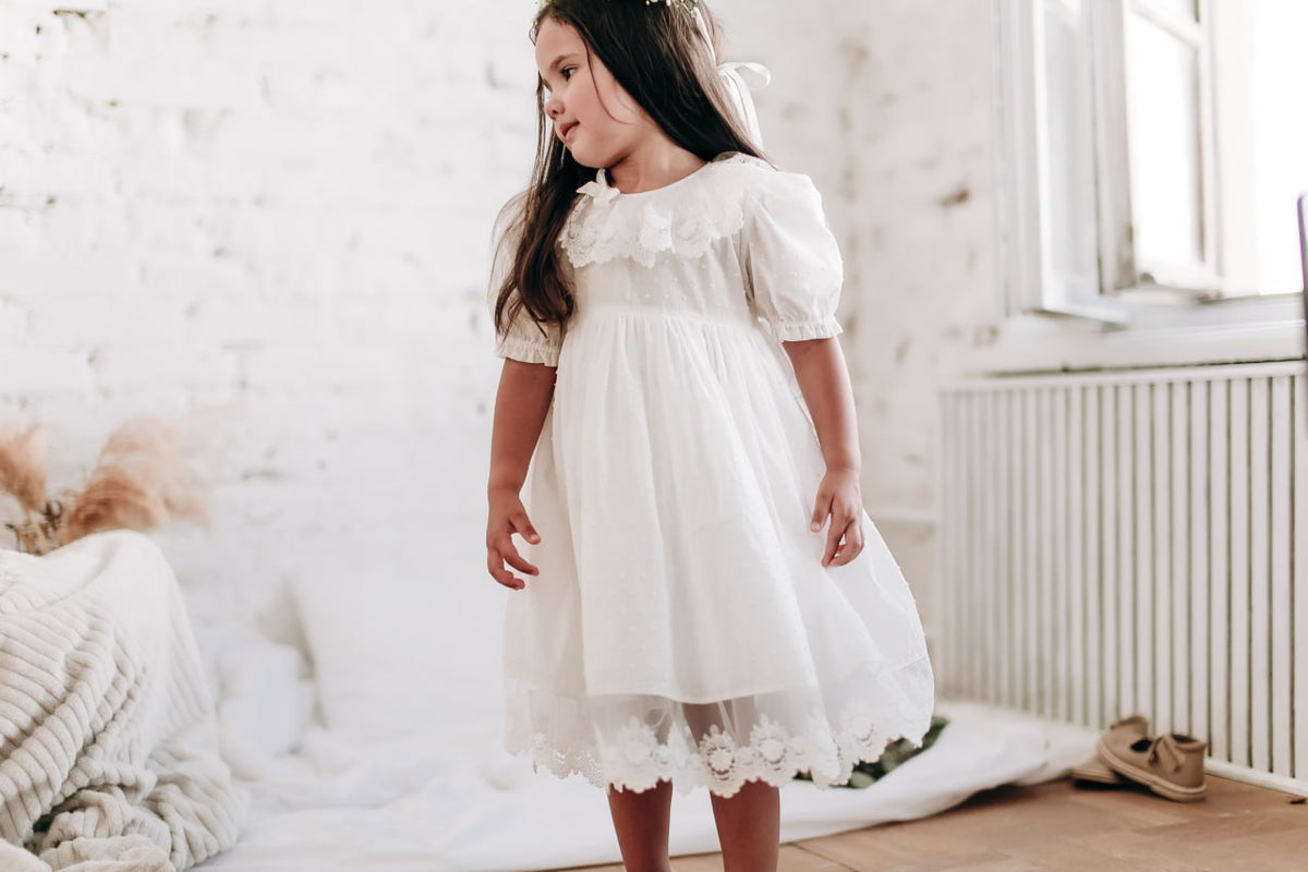 Elegant White Cotton and Lace Dress