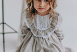 Beige Vintage Linen Dress with Lace Details for a Little Girl