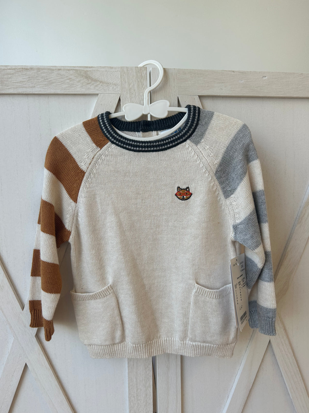 Mayoral Knit Sweater with Striped Sleeves for Baby Boys