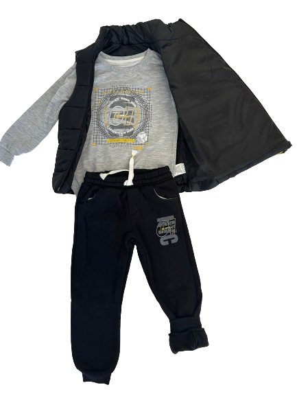 Stylish Boys Black Puffer Vest 3 Piece Set