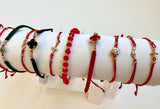 Red Corded Bracelet with Square Beads, 14k Gold 0.6