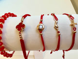 Red Corded Bracelet with Cross, Cubic Zirconia/14k Gold 0.71