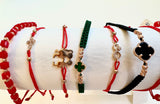 Red Corded Bracelet with Square Beads, 14k Gold 0.6