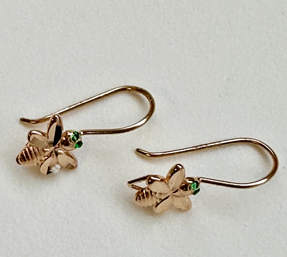 Bumblebee Earrings with Emerald - 14K Rose Gold 1.17