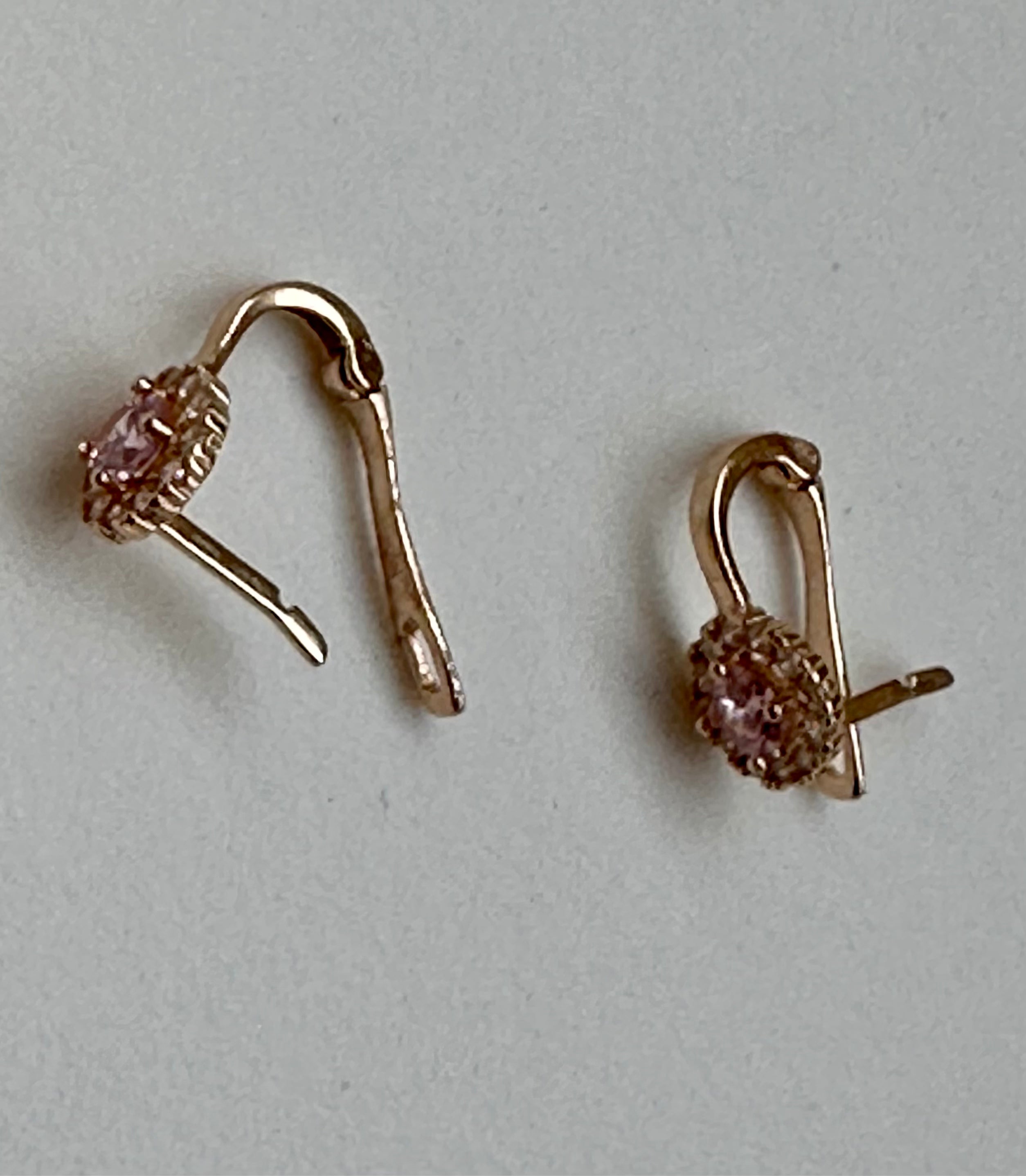 Pink Quartz with Cubic Zirconia Halo Earrings - 14K Rose Gold 1.06