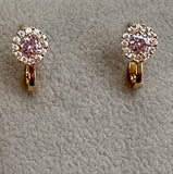 Pink Quartz with Cubic Zirconia Halo Earrings - 14K Rose Gold 1.06