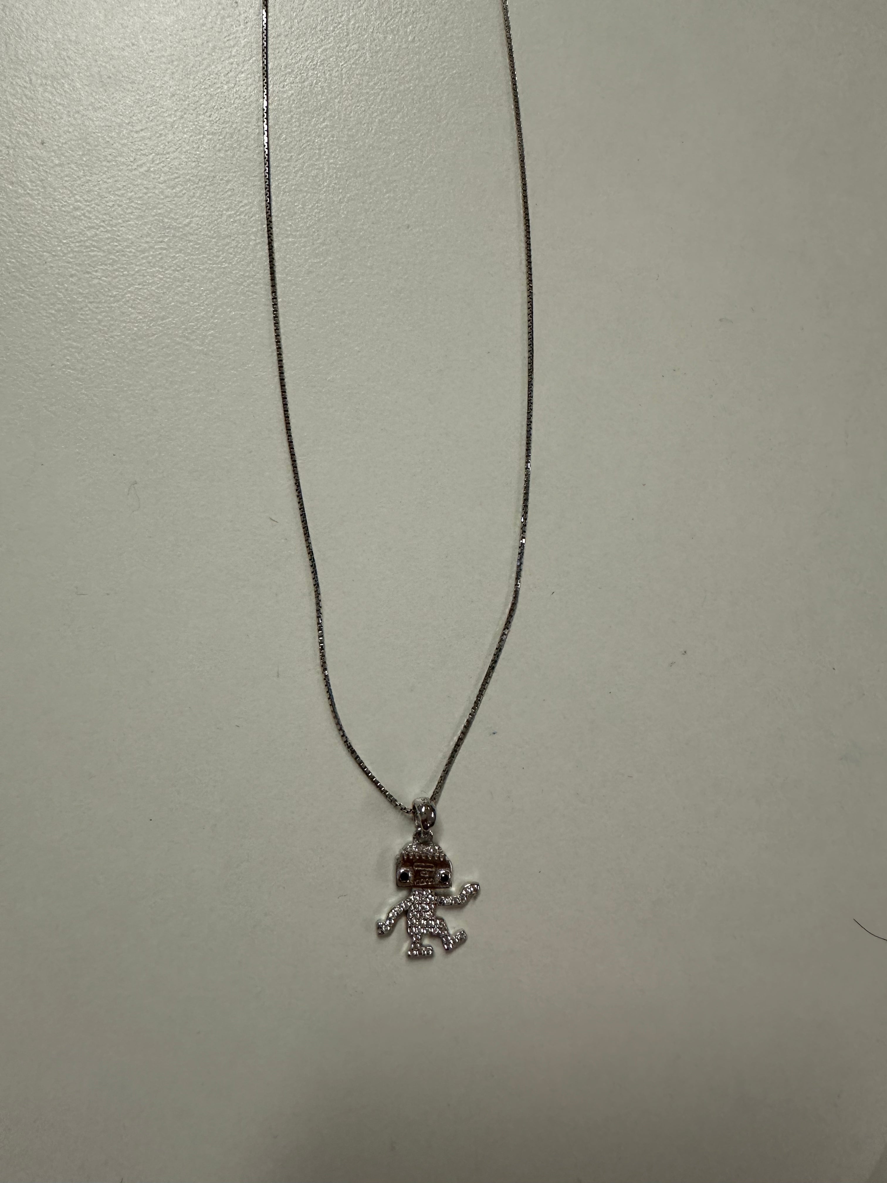 Sterling Silver (with CZ) Robot Necklace