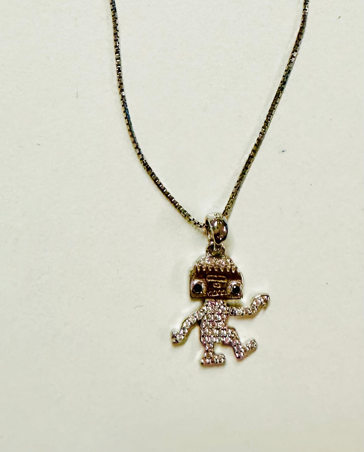 Sterling Silver (with CZ) Robot Necklace