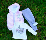 Stylish Girls Cozy 3 piece jogger and puffer vest hoodie set (various colors)