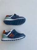 Genuine Leather Shoes w/ Orthopedic Insole - Blue with Orange Stripes Sneakers