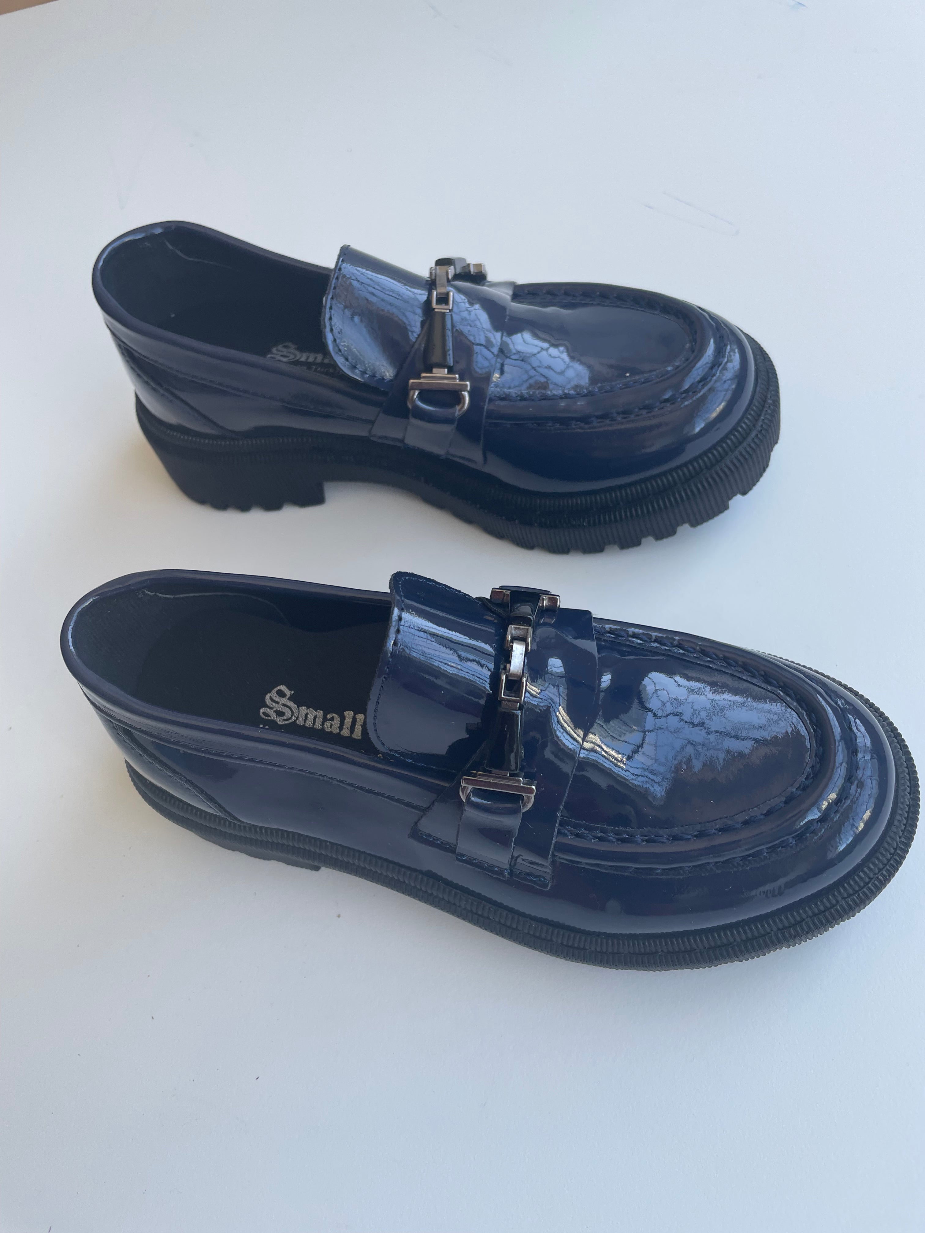 Faux Leather Shoes w/ Orthopedic Insole - Navy Faux Patent Loafers