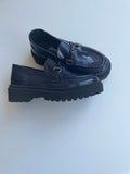 Faux Leather Shoes w/ Orthopedic Insole - Navy Faux Patent Loafers