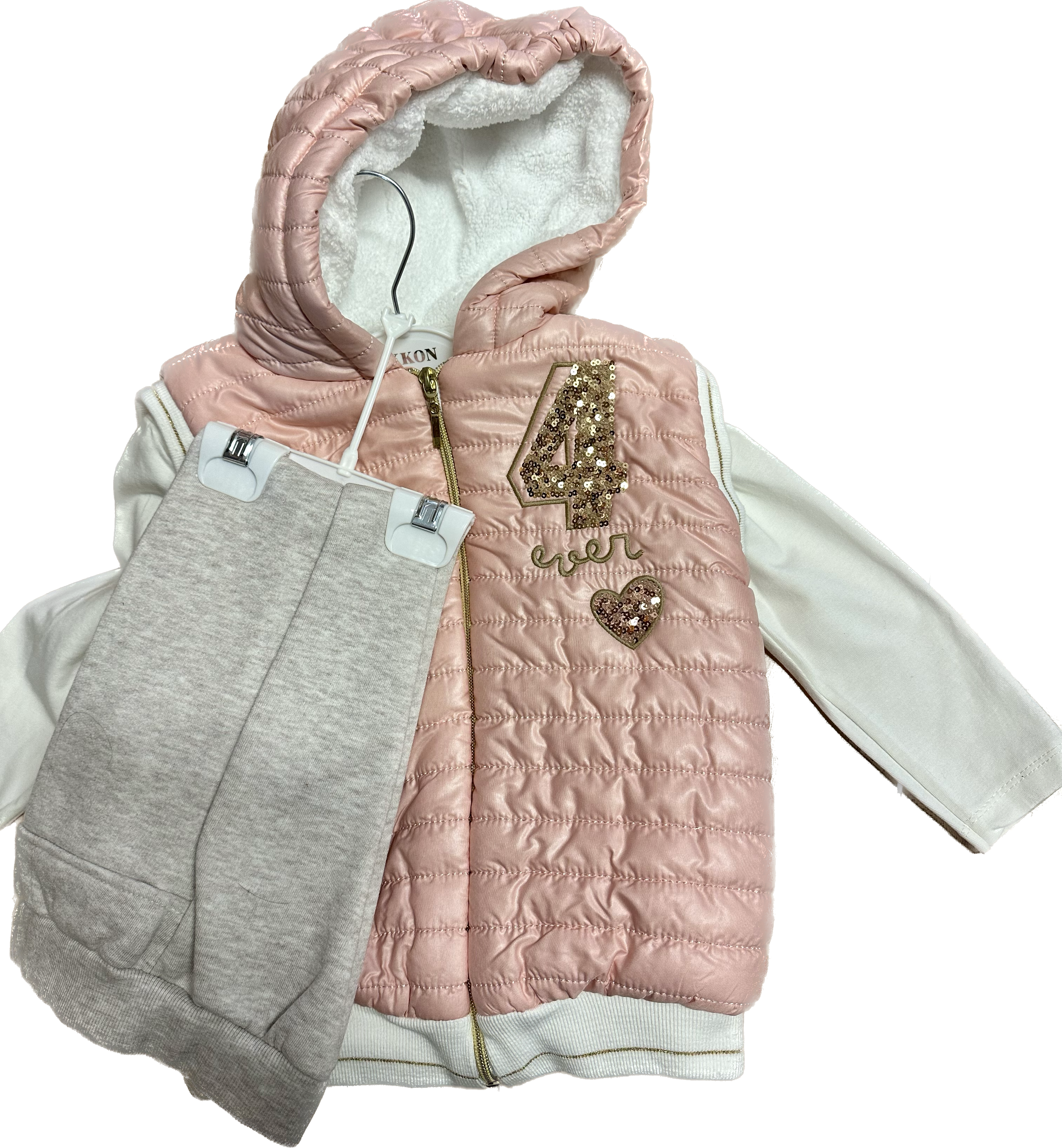 Stylish Girls Cozy 3 piece jogger and puffer vest hoodie set (various colors)