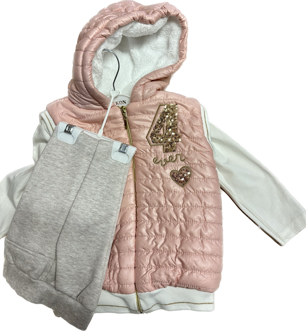 Stylish Girls Cozy 3 piece jogger and puffer vest hoodie set (various colors)