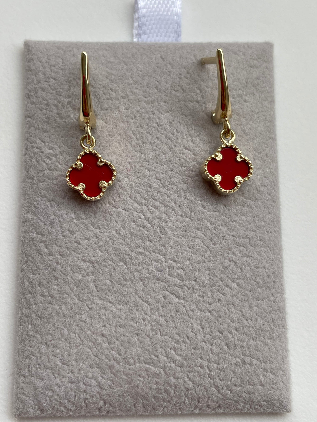 Red Clover (hanging) Earrings - 14K Gold 2.16