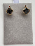 Clover Earrings with Pave' Onyx - 14K Gold 2.69