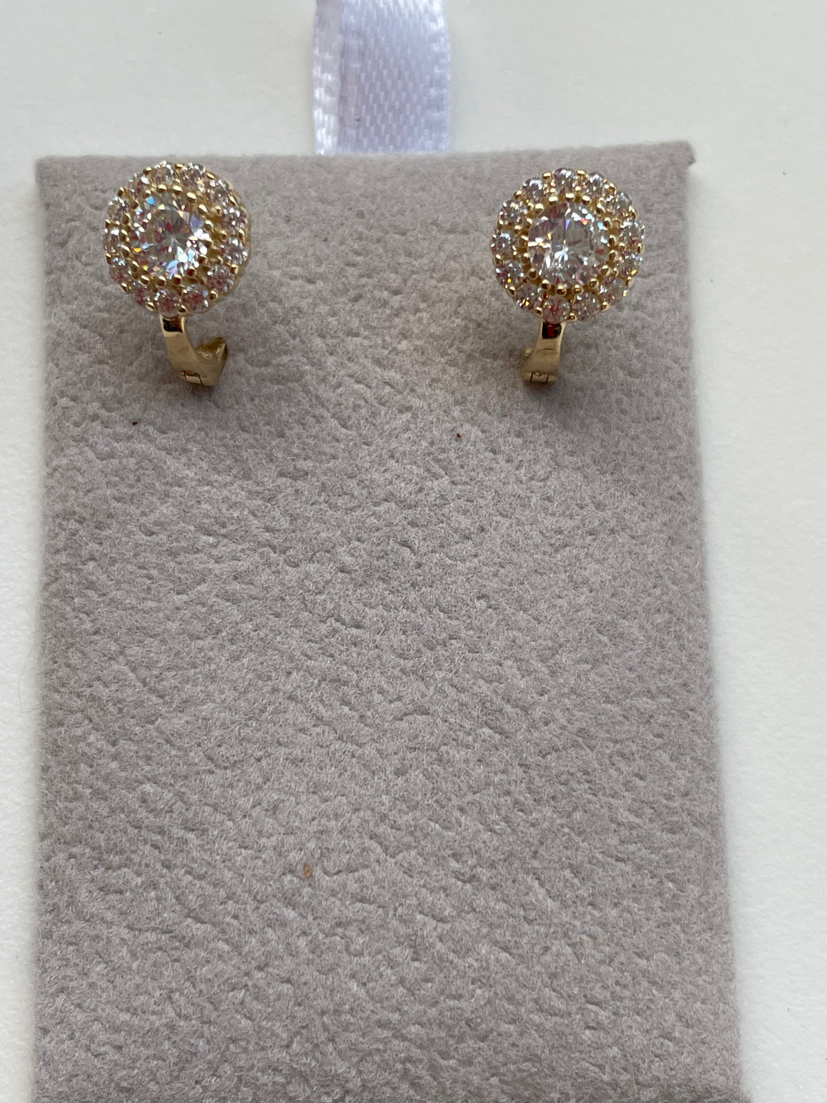 Round Halo (Cubic Zirconia) Earrings - 14K Gold