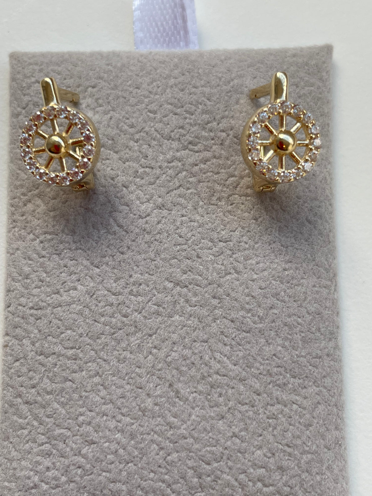 Wheel Earrings with Cubic Zirconia (Spoke) - 14K Gold 2.28