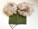 Soft Wool Cashmere Blend Girls Knit Hat with Gems and Real Fur Detachable Double Pom Pom