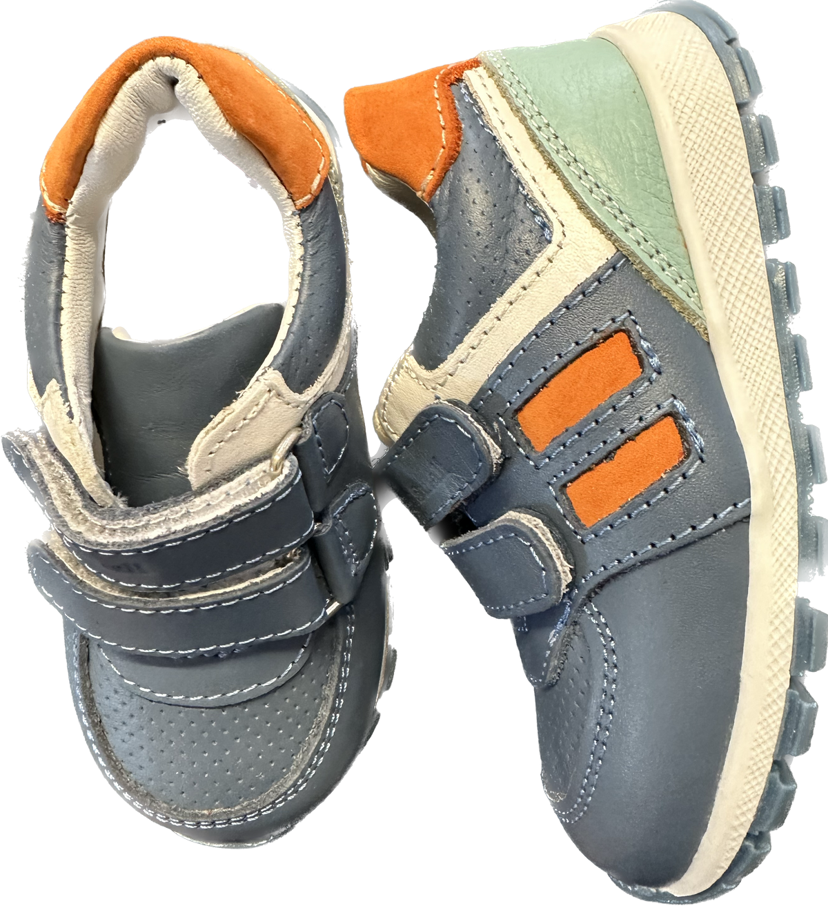 Genuine Leather Shoes w/ Orthopedic Insole - Blue with Orange Stripes Sneakers