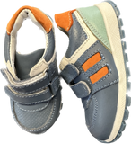 Genuine Leather Shoes w/ Orthopedic Insole - Blue with Orange Stripes Sneakers