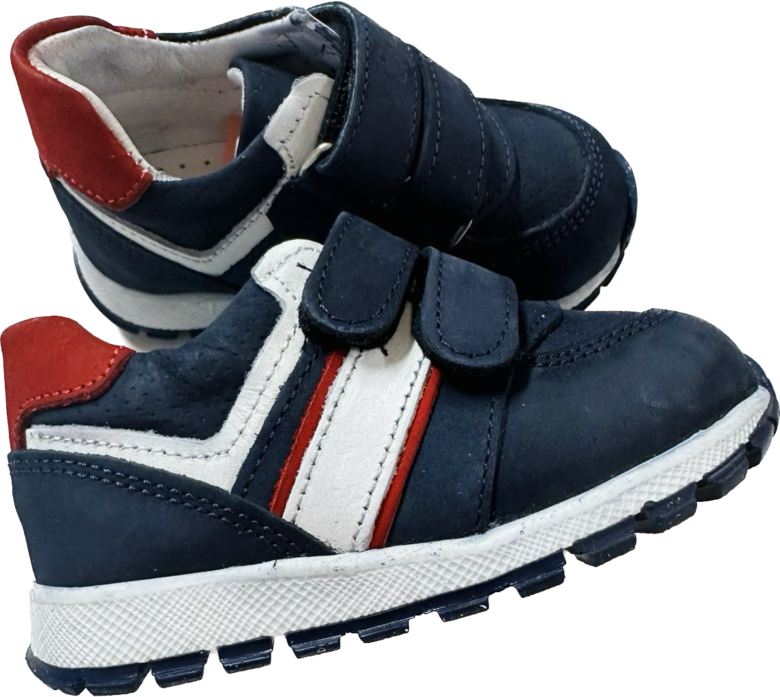 Genuine Leather Shoes w/ Orthopedic Insole - Navy Blue Suede with White & Red