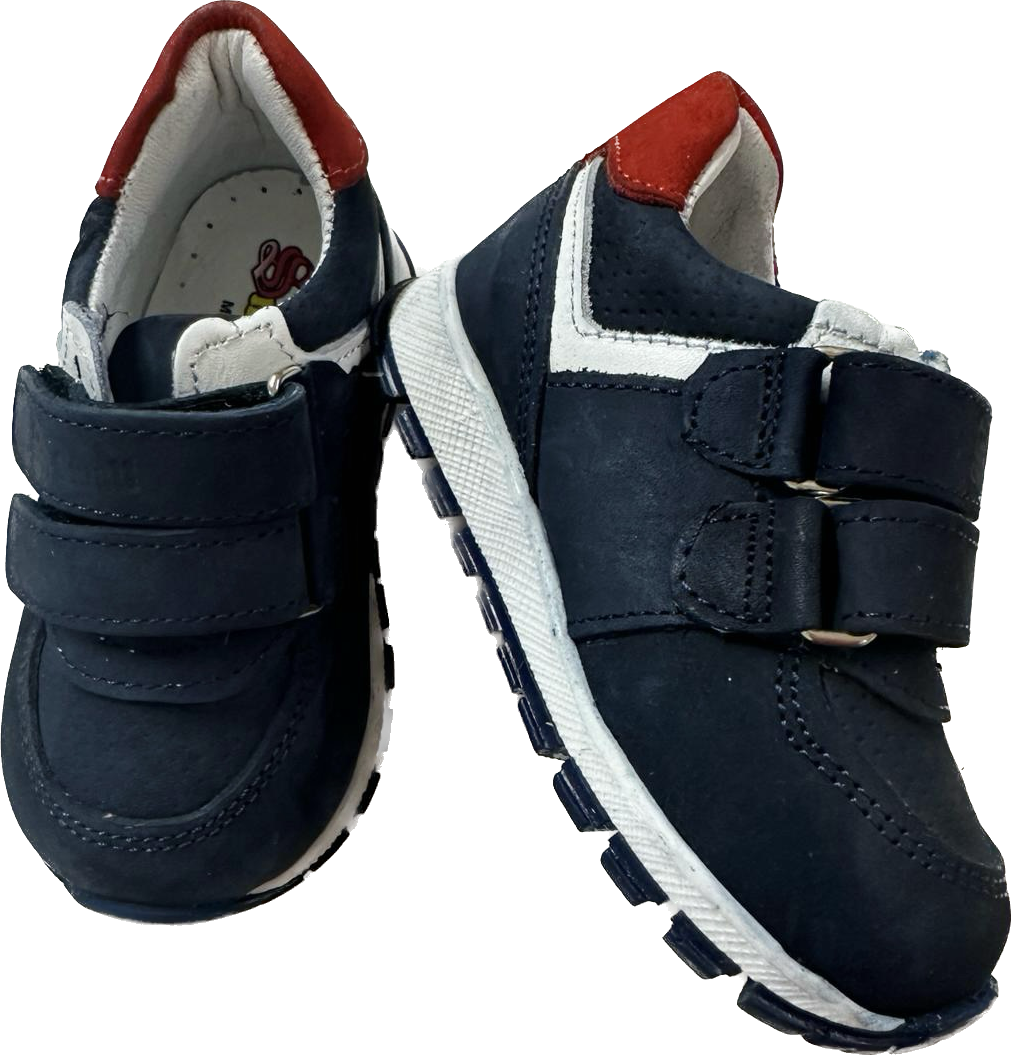 Genuine Leather Shoes w/ Orthopedic Insole - Navy Blue Suede with White & Red