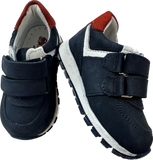 Genuine Leather Shoes w/ Orthopedic Insole - Navy Blue Suede with White & Red