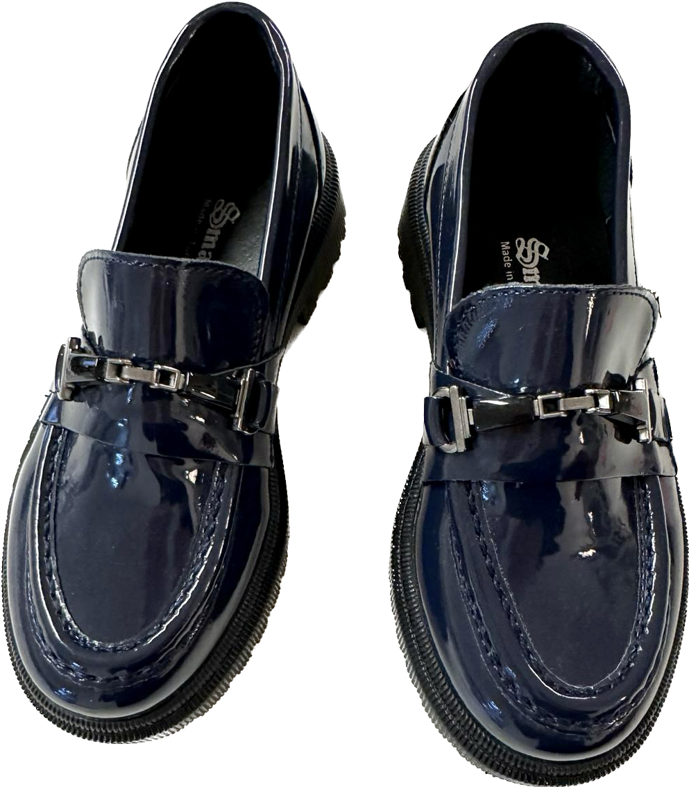 Faux Leather Shoes w/ Orthopedic Insole - Navy Faux Patent Loafers