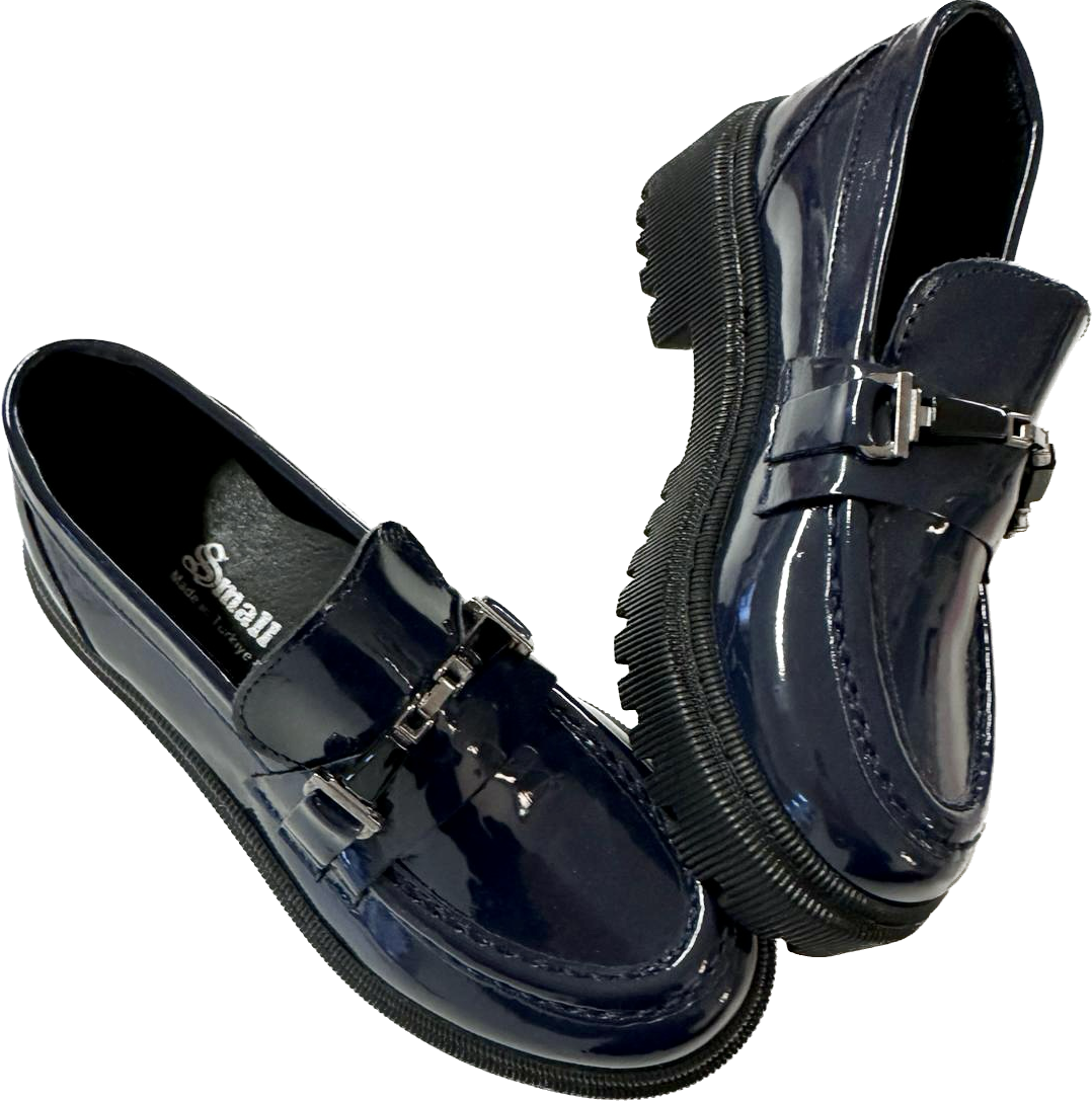 Faux Leather Shoes w/ Orthopedic Insole - Navy Faux Patent Loafers