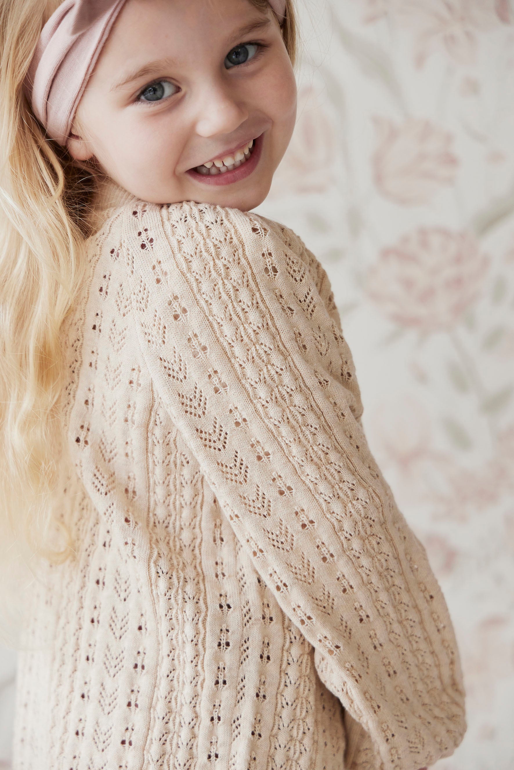 Knitted Freya Pointelle Cardigan - Oatmeal